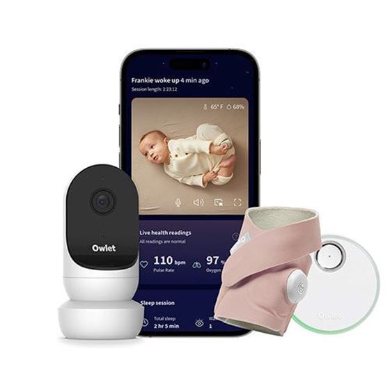 Bilde av Owlet Dream Sock™ Pustealarm, Dusty Rose + Owlet Cam 2 Video Babycall